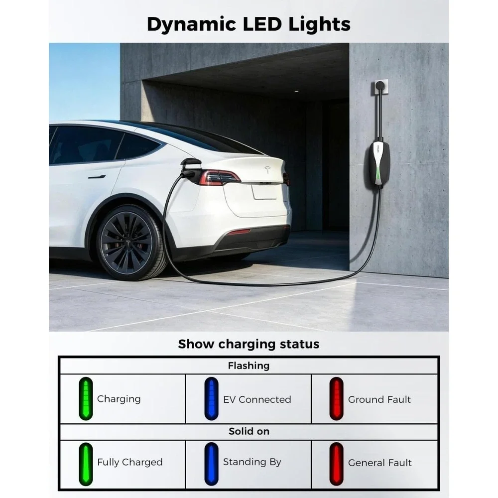 Level 1/2 Tesla Charger, ETL Certified 12A/16A, 25FT Tesla Extension Cable, 120V
